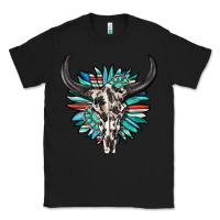 Black western bull skull with sunflower and gemstone Classic Tee - texasbilliewilder
