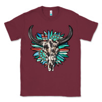 Burgundy western bull skull with sunflower and gemstone Classic Tee - texasbilliewilder