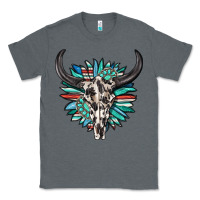 Charcoal Heather western bull skull with sunflower and gemstone Classic Tee - texasbilliewilder