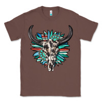 Chestnut western bull skull with sunflower and gemstone Classic Tee - texasbilliewilder