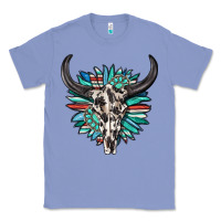 Colony Blue western bull skull with sunflower and gemstone Classic Tee - texasbilliewilder