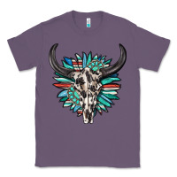 Lavender western bull skull with sunflower and gemstone Classic Tee - texasbilliewilder