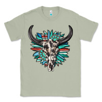Matcha western bull skull with sunflower and gemstone Classic Tee - texasbilliewilder