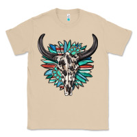 Mushroom western bull skull with sunflower and gemstone Classic Tee - texasbilliewilder