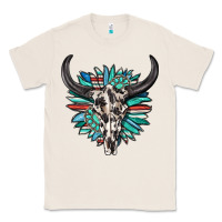Natural western bull skull with sunflower and gemstone Classic Tee - texasbilliewilder