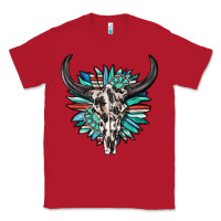 Red western bull skull with sunflower and gemstone Classic Tee - texasbilliewilder