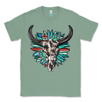 Sage western bull skull with sunflower and gemstone Classic Tee - texasbilliewilder