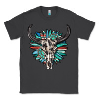 Smoke western bull skull with sunflower and gemstone Classic Tee - texasbilliewilder
