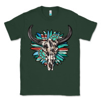 Sports Green western bull skull with sunflower and gemstone Classic Tee - texasbilliewilder