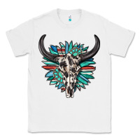 White western bull skull with sunflower and gemstone Classic Tee - texasbilliewilder