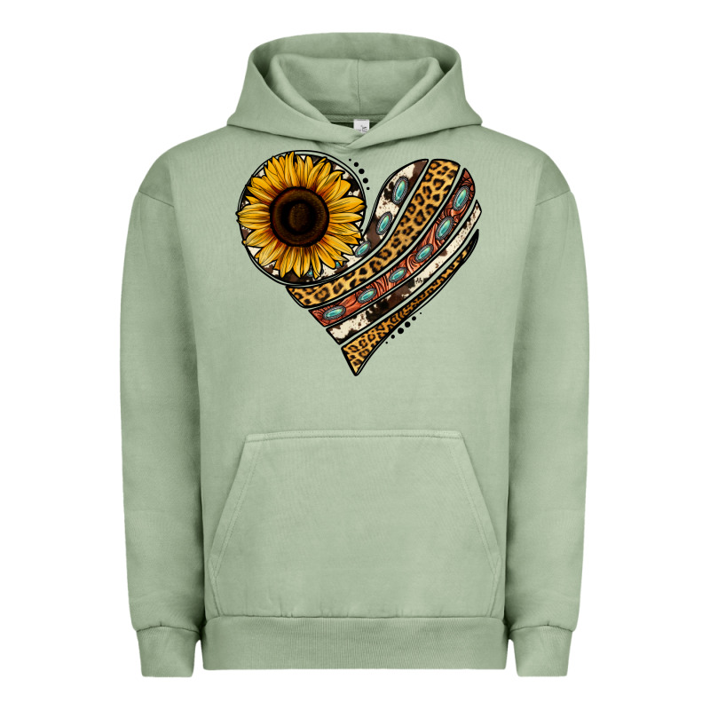 Western Sunflower Leopard Cowhide Heart Urban Hoodie by Jasminsmagicworld | Teevron
