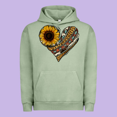Western Sunflower Leopard Cowhide Heart Urban Hoodie Designed By Jasminsmagicworld