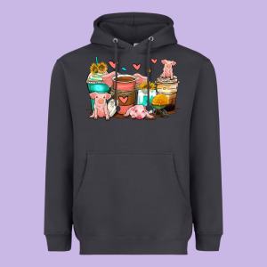 Pigs Coffee Cups Heavyweight Hoodie Designed By Zillion Design Studio