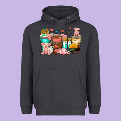 Pigs Coffee Cups Heavyweight Hoodie Designed By Zillion Design Studio