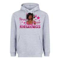 Heather Grey Breast Cancer Awareness with Afro Woman Heavyweight Hoodie - texasbilliewilder