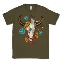 Army Green western cow skull Classic Tee - texasbilliewilder