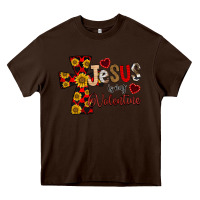 Chocolate Brown Jesus is My Valentine Cross Heavy Core Tee - CowhideDigitalArt