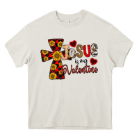 Cream Jesus is My Valentine Cross Heavy Core Tee - CowhideDigitalArt