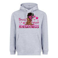 Heather Grey Breast Cancer Awareness with Afro Woman Heavyweight Hoodie - texasbilliewilder
