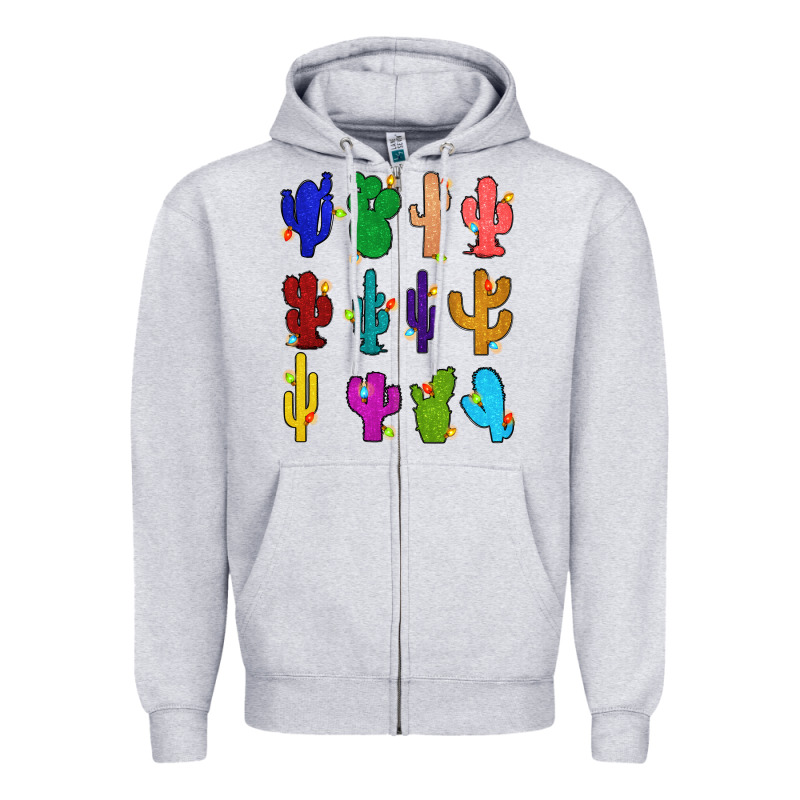 Christmas Glitter Cactus Zipper Hoodie by Zillion Design Studio | Teevron