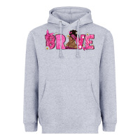 Heather Grey Breast Cancer Brave with Afro Woman Heavyweight Hoodie - texasbilliewilder