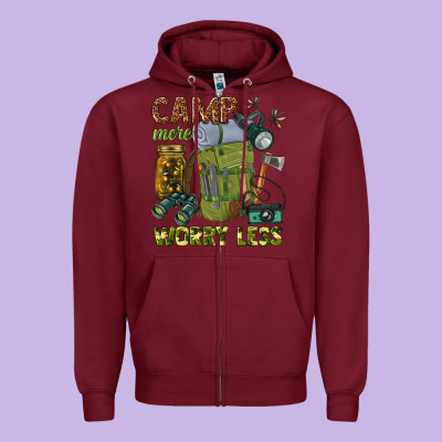 Camp More Worry Less Zipper Hoodie Designed By Texasbilliewilder