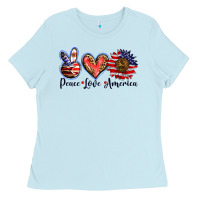 Baby Blue peace love america Ladies Tee - BarkalooDesign