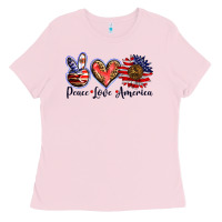Bubblegum Pink peace love america Ladies Tee - BarkalooDesign