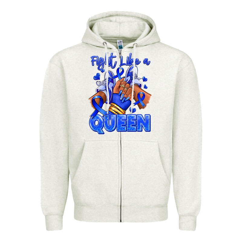 Fight Like A Queen Navy Blue Colon Cancer Afro Gir Zipper Hoodie by RanaPortraitStore | Teevron