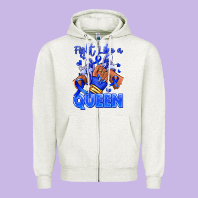 Zipper Hoodie fight like a queen navy blue colon cancer afro gir