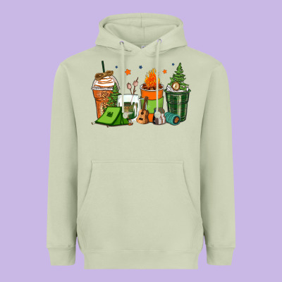 Camping Coffee Cups Heavyweight Hoodie Designed By Zillion Design Studio