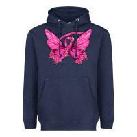 Navy Breast Cancer Butterfly Heavyweight Hoodie - texasbilliewilder