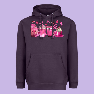 Breast Cancer Coffee Cups Heavyweight Hoodie Designed By Texasbilliewilder