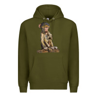 Army Green Baby Baboon Illustrations Premium Hoodie - LillyAllenDesigns