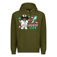 Army Green nurse life afro american nurse Premium Hoodie - BarkalooDesign