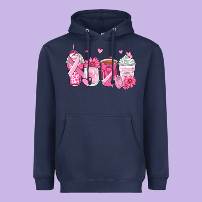 Breast Cancer Coffee Cups Heavyweight Hoodie Designed By Zillion Design Studio