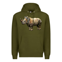 Army Green Rhino Illustrations Premium Hoodie - LillyAllenDesigns