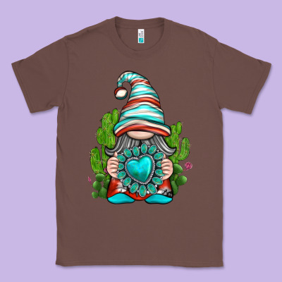 Classic Tee western gnome with turquoise gemstone