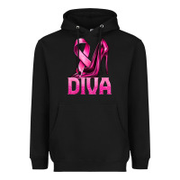 Black Breast Cancer Diva Ribbon and Heels Heavyweight Hoodie - texasbilliewilder