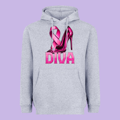 Breast Cancer Diva Ribbon And Heels Heavyweight Hoodie Designed By Texasbilliewilder