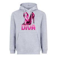 Heather Grey Breast Cancer Diva Ribbon and Heels Heavyweight Hoodie - texasbilliewilder