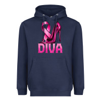 Navy Breast Cancer Diva Ribbon and Heels Heavyweight Hoodie - texasbilliewilder