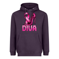 Plum Breast Cancer Diva Ribbon and Heels Heavyweight Hoodie - texasbilliewilder