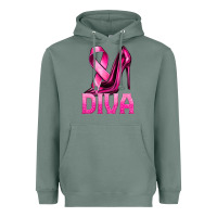 Sage Breast Cancer Diva Ribbon and Heels Heavyweight Hoodie - texasbilliewilder