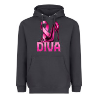 Smoke Breast Cancer Diva Ribbon and Heels Heavyweight Hoodie - texasbilliewilder