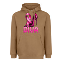 Toasted Coconut Breast Cancer Diva Ribbon and Heels Heavyweight Hoodie - texasbilliewilder