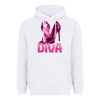 White Breast Cancer Diva Ribbon and Heels Heavyweight Hoodie - texasbilliewilder