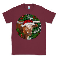 Burgundy Longhorn Cow Christmas Classic Tee - RanaPortraitStore