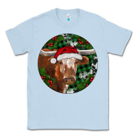Dusty Blue Longhorn Cow Christmas Classic Tee - RanaPortraitStore