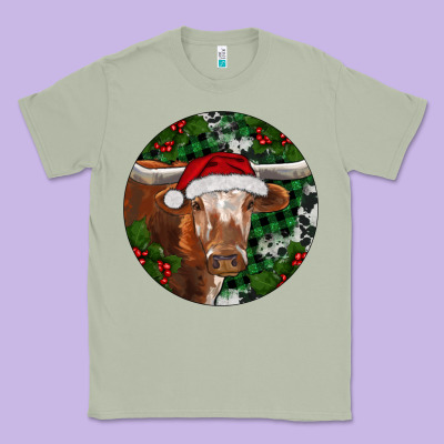 Longhorn Cow Christmas Classic Tee Designed By Ranaportraitstore